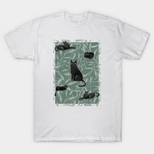 Funny black cats, drawn elements in doodle style. T-Shirt